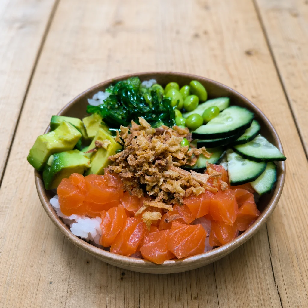 Poke bowl con salmón, aguacate y edamame a domicilio en Vitoria-Gasteiz