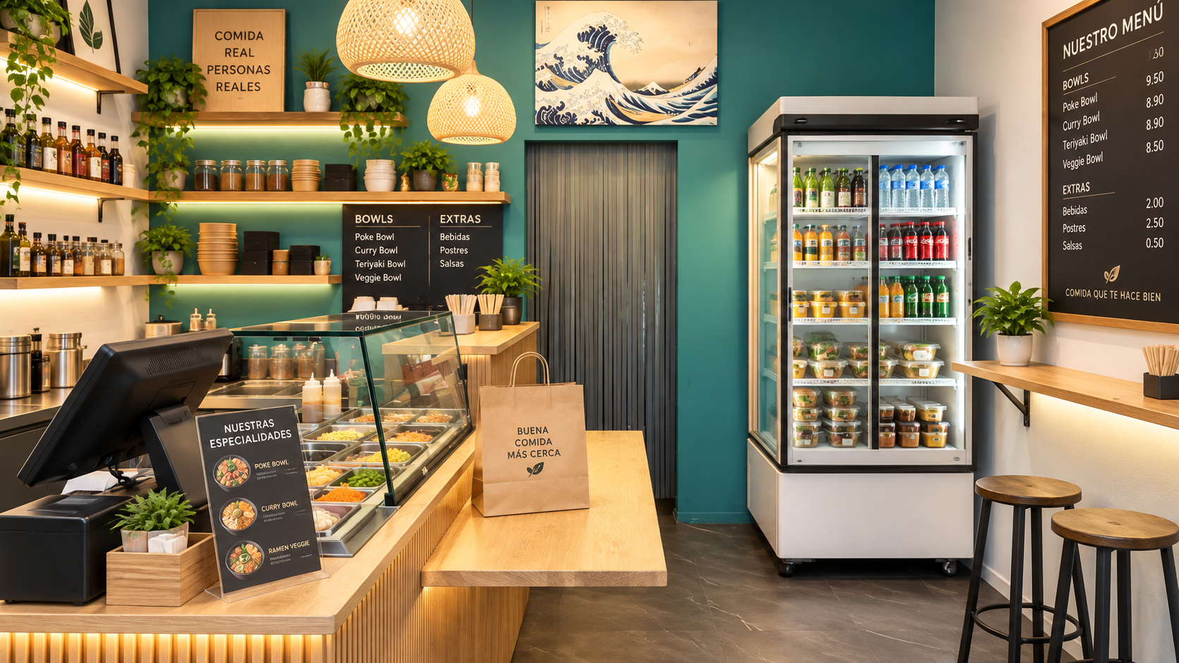 Interior de Kaiso Sushi & Poke, tienda de sushi y poke para llevar en Vitoria-Gasteiz